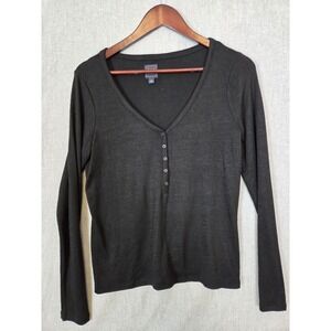 GAP Henley Sweater Shirt Womens S Black V Neck Long Sleeve Y2K Buttons Boho